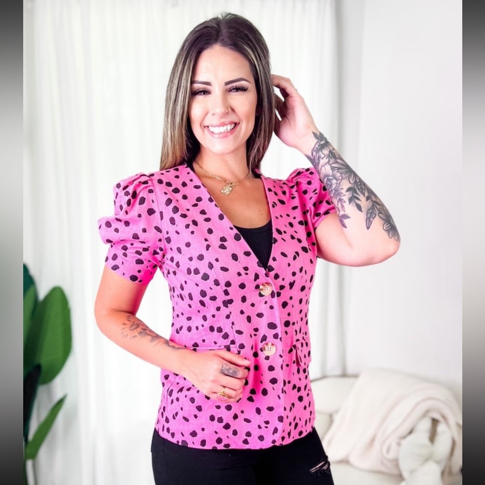 NWOT Jodifl Pink Dalmatian Linen Jacket size small